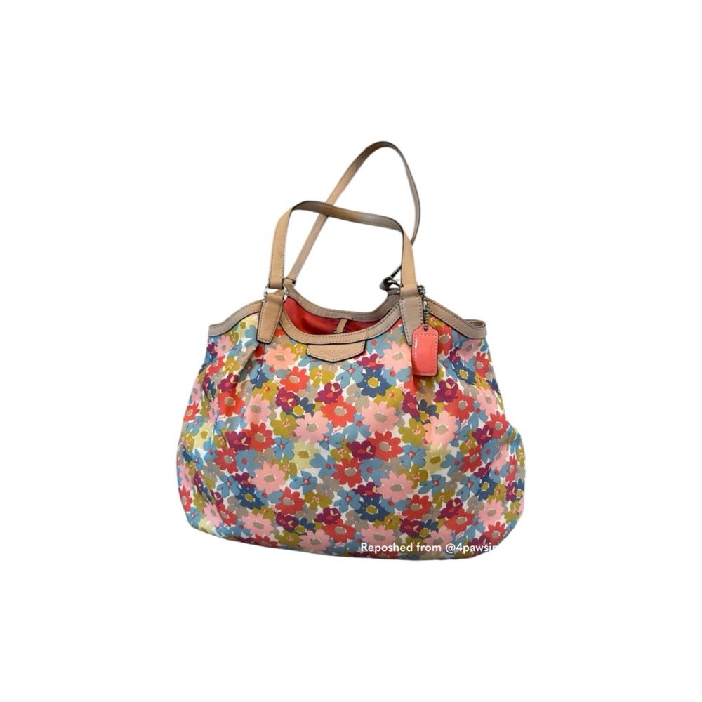 Coach Peyton Floral Print Canvas Tote Bag with Leather Trim like new condition